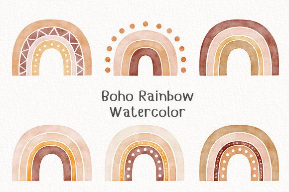 Boho Rainbow Watercolor Clipart for Real Crafting & Handmade Business Use