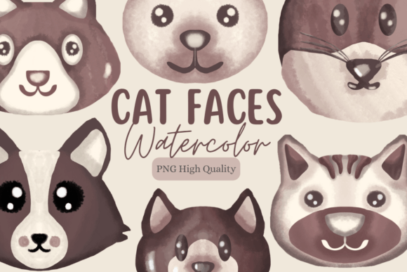 Cat Face Watercolor Pack: Illustrations for Sellers