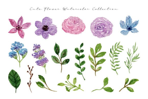 Colorful Spring Flower Leaf Watercolor Illustrations