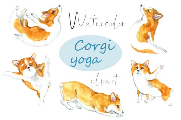 Corgi Yoga Watercolor Clipart Illustrations for Lifestyle Blogging