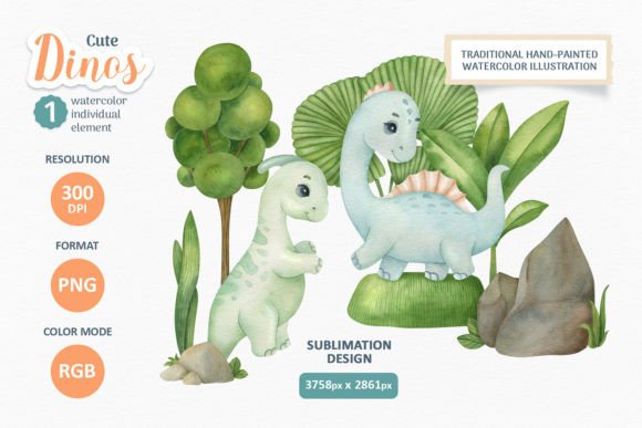 Cute Dinosaur Illustrations for Crafting: Watercolor Cute Dinosaur PNG Clipart Review