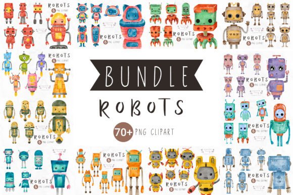 Cute Robot Watercolor Clipart for Real Embroidery Projects