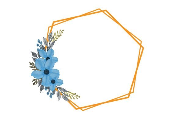Elegant Branding with Gold Frame & Blue Watercolor Bouquet Illustrations