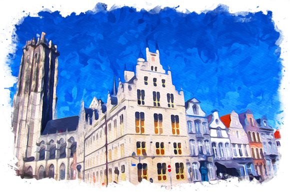 Mechelen Belgium Exquisite Watercolor Illustrations