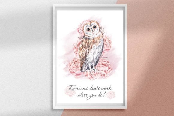 Owl Wall Art Print Watercolor Floral Illustrations