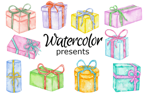 Presents Watercolor Clipart & Illustrations