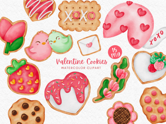Valentine Cookies Watercolor Clipart & Illustrations