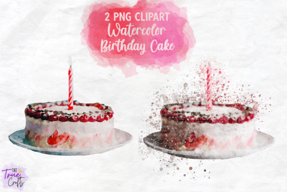 Watercolor Birthday Cake Clipart PNG Set