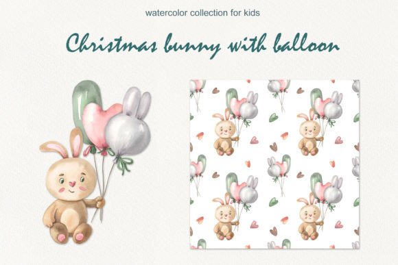 Watercolor Bunny with Balloon Illustration for Crafting & Handmade Business