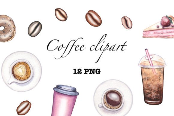 Watercolor Coffee Clipart, PNG & Illustrations