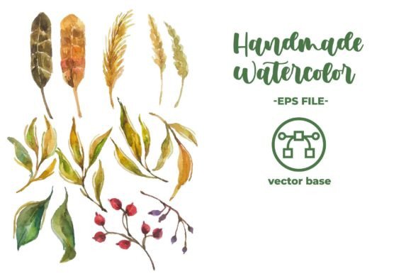Watercolor Leaves Hand Draw Clip Art & Illustrations