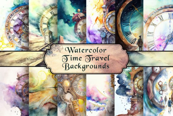 Watercolor Time Travel Backgrounds & Illustrations