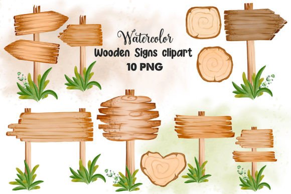 Watercolor Wooden Sign Clipart Set: A Fresh Editorial Design Asset for Lifestyle & Creative Blogs