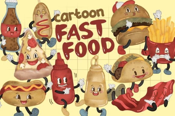 Watercolour Cartoon Fast Food Clipart Review